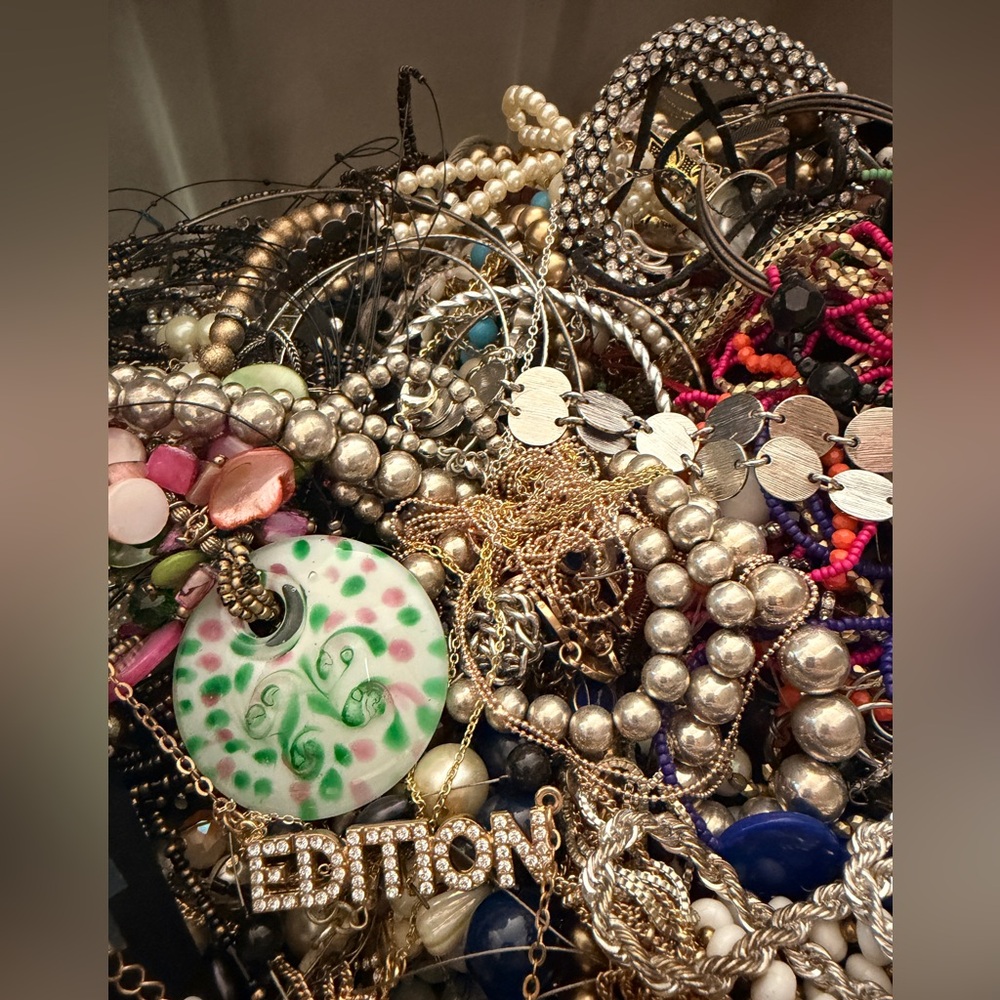 BDJ 2 LB Tangled Jewelry Lot•Gold/Silver Chains • Repair/Craft • Reseller Dream